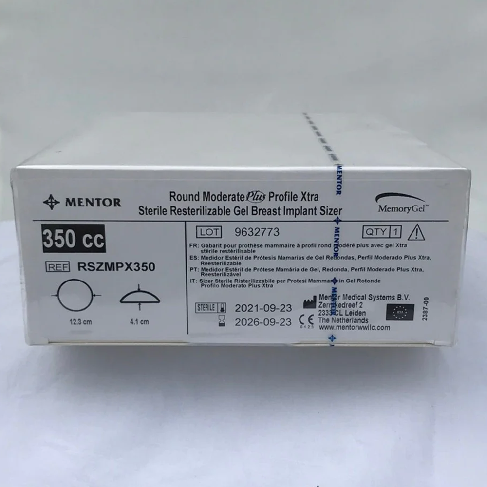 Mentor RSZMPX350 Round Moderate Plus Profile Xtra Sterile Resterilizable Gel Breast Implant Sizer 350cc